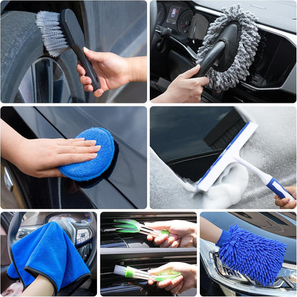 37Pcs Car Detailing Brush Set, Car Detailing Kit, Auto Detailing Drill Brush Set, Car Detailing Brushes, Car Wash Cleaning Tools Kit with Car Vacuum for Interior, Exterior, Wheels, Blue