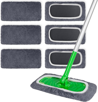 6 Pack Reusable Microfiber Mop Pads Compatible with Swiffer Sweeper, Dry Sweeping Cloths & Wet Mopping Cloths, Washable Mop Pads for Surface/Hardwood Floor Cleaning