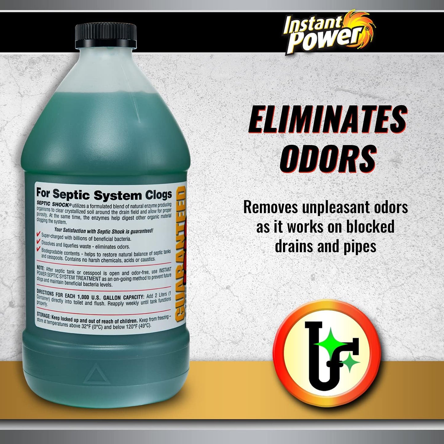 Instant Power Septic Shock - Septic Tank Treatment, Drain Cleaner Liquid Clog Remover for Septic Systems - 67.6 Fl Oz 1 Pack