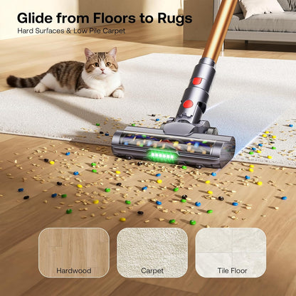Trucozie Cordless Vacuum Cleaner, Self-Standing Lightweight Stick Vacuum with 50 mins Runtime, Powerful Suction, Anti-Tangle Wireless Vacuum for Home, Hardwood Floor, Carpet, Pet Hair, Black