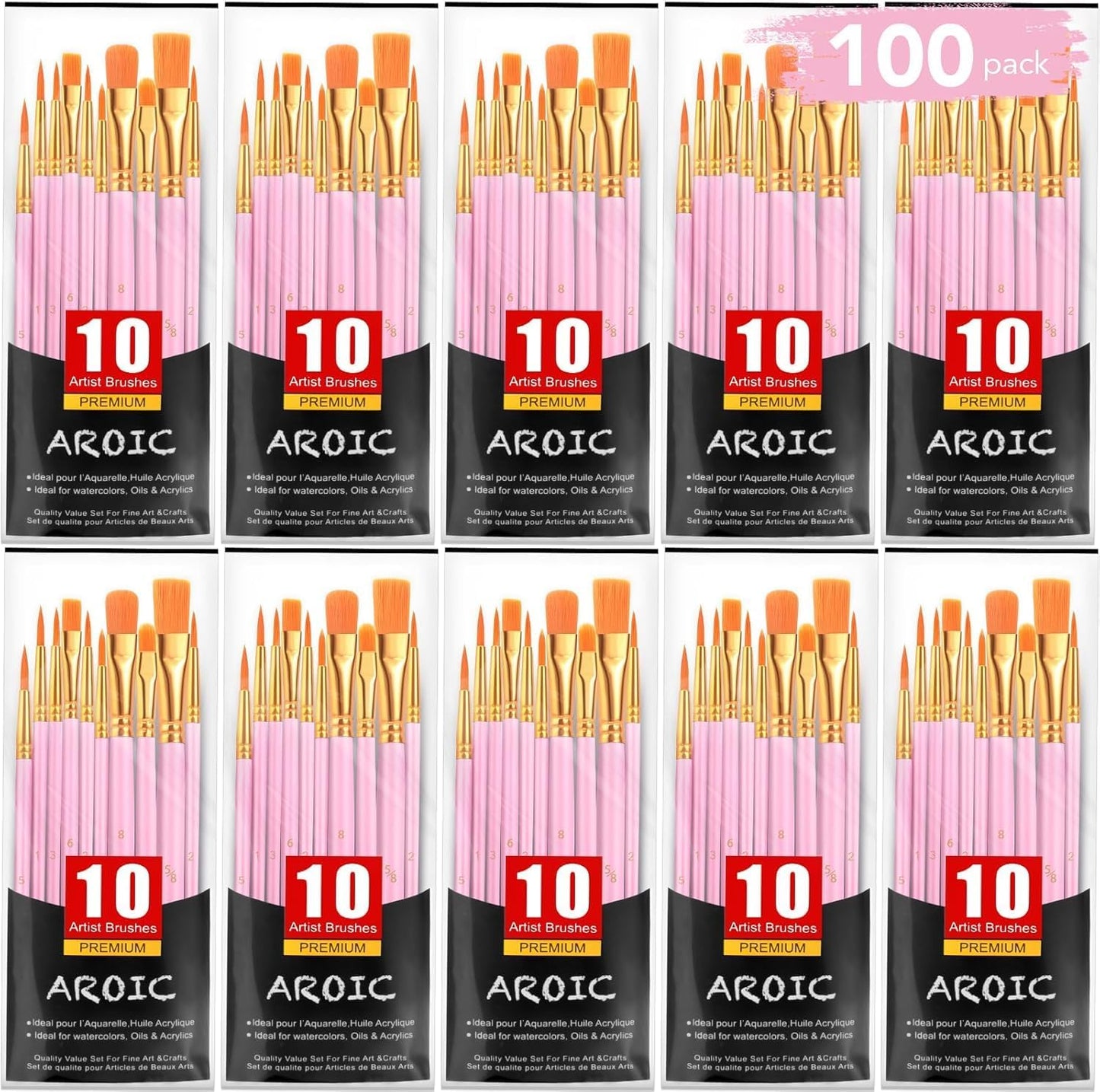 Acrylic Paint Brush Set, 1 Packs / 10 pcs Watercolor Brushes Painting Brush Nylon Hair Brushes for All Purpose Oil Watercolor Painting Artist Professional Kits.