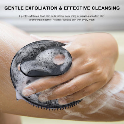 INNERNEED Food-Grade Soft Silicone Body Scrubber Shower Brush Handheld Cleansing Skin Brush, Gentle Exfoliating and Lather Well (Black)