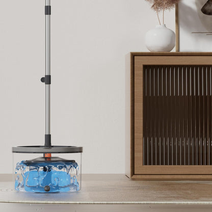 Spin Mop & Tear Drop Bucket Set with 3 Pads - Dual Compartment Design for Clean & Dirty Water, 360° Swivel Mop Head, Built-in Scrubbing Brush, Stainless Steel Handle