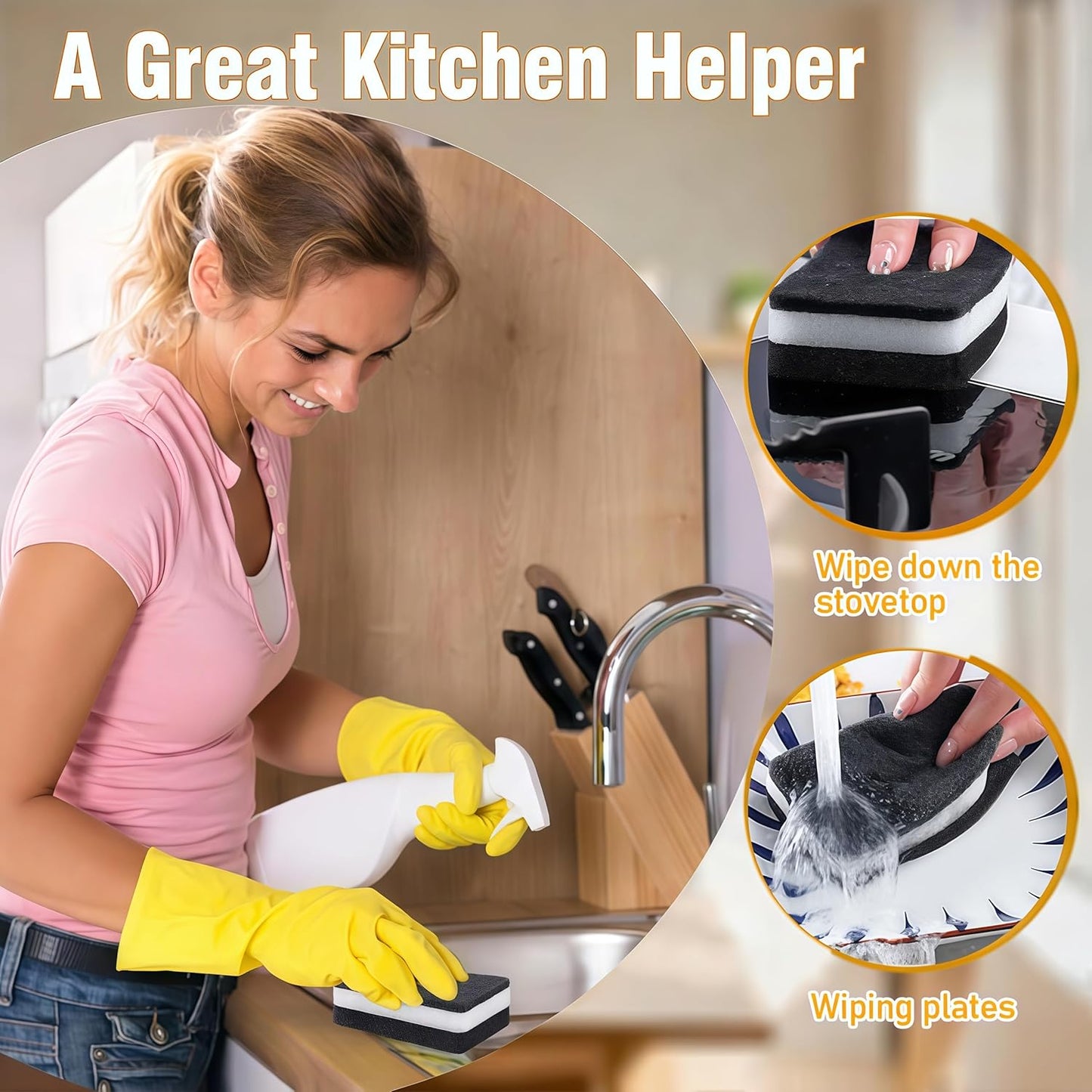 Dish Sponges for Kitchen, Individually Wrapped Dishwashing Sponges, Non Scratch Scrub Sponges for Dishes, Pots, Pans and Sink, Multipurpose Cleaning (Black and White)