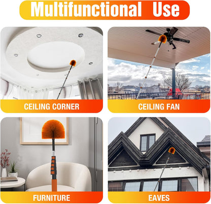 LAANPOLE 20FT Cobweb Duster with Extension Pole, Spider Web Brush for Cleaning Extendable, Professional Ceiling and Corner Dusters for Outdoor Indoor Use