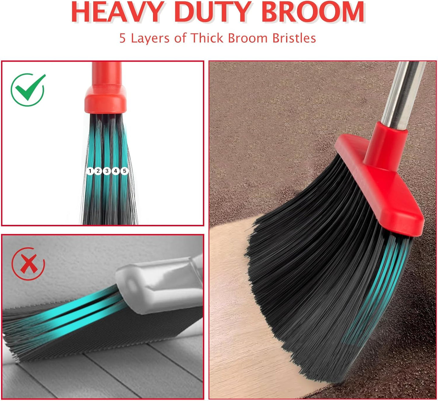 Broom and Dustpan Set, Long Handle Lightweight Dustpans with Broom Combo for Home, Indoor&Outdoor Sweeping for Home Room Kitchen Office Lobby (Charcoal)