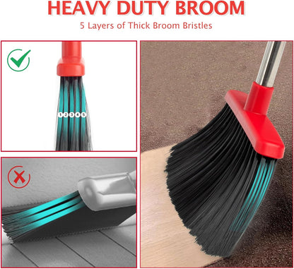 Broom and Dustpan Set, Long Handle Lightweight Dustpans with Broom Combo for Home, Indoor&Outdoor Sweeping for Home Room Kitchen Office Lobby (Charcoal)