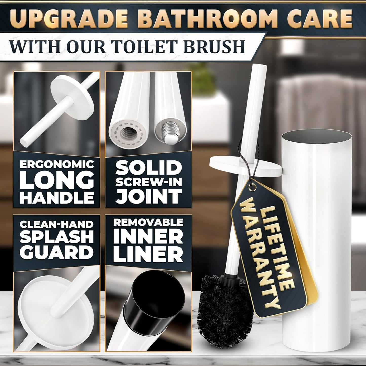 Stylish Stainless Steel Toilet Brush and Holder Set - Silver Toilet Bowl Brush and Holder with Splash Cover, Sturdy Bristles, Corrosion & Scratch Resistant - Elegant Design, Effective Deep Cleaning
