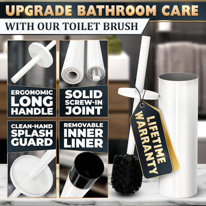 Stylish Stainless Steel Toilet Brush and Holder Set - Silver Toilet Bowl Brush and Holder with Splash Cover, Sturdy Bristles, Corrosion & Scratch Resistant - Elegant Design, Effective Deep Cleaning