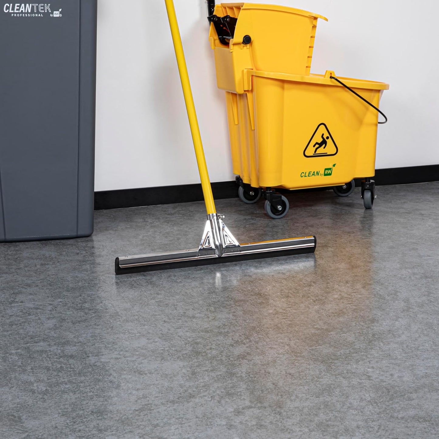 Restaurantware RW Clean 54.3 Inch Non-Slip Handle For Floor Squeegee - Hanging Loop Durable Yellow Iron Handle