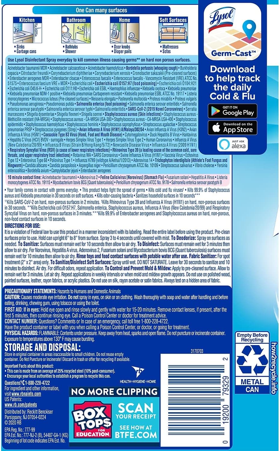 Lysol Disinfectant Spray, Household Essential Cleaning Supplies, Multi-Purpose Room Spray, Antibacterial Sanitizer Spray, Upholstery Deodorizer, Home and Bathroom, Crisp Linen,19 Fl Oz