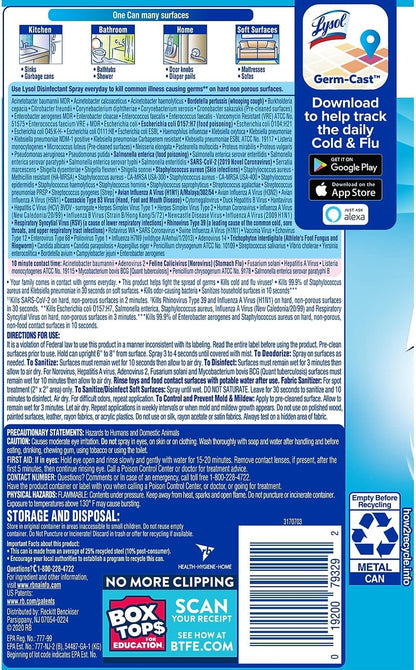 Lysol Disinfectant Spray, Household Essential Cleaning Supplies, Multi-Purpose Room Spray, Antibacterial Sanitizer Spray, Upholstery Deodorizer, Home and Bathroom, Crisp Linen,19 Fl Oz