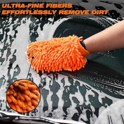 Raeyuan Car Wash Mitt - Premium Chenille Microfiber Wash Mitt for Car Cleaning, Scratch Free & Lint Free Washing Glove, Super Absorbent Noodle Sponge for Auto Detailing, SUV, Truck & Boat