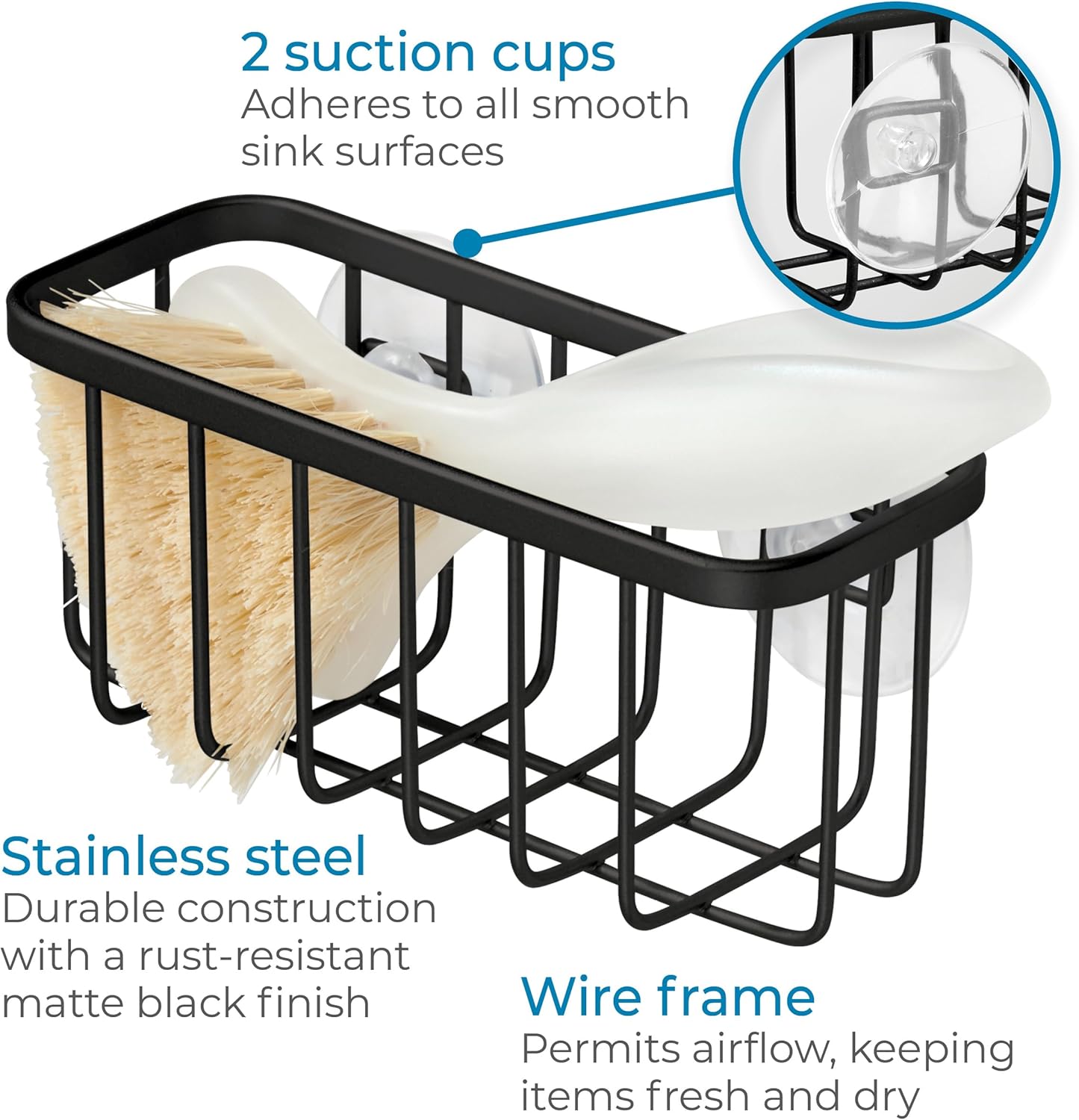 iDesign Stainless Steel Suction Sponge Holder, Kitchen Sink Sponge Caddy Organizer, 2-Pack, Polished
