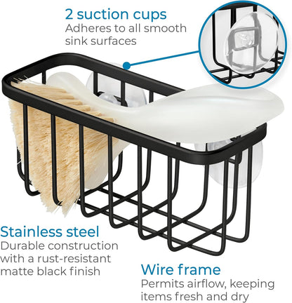 iDesign Stainless Steel Suction Sponge Holder, Kitchen Sink Sponge Caddy Organizer, 2-Pack, Polished