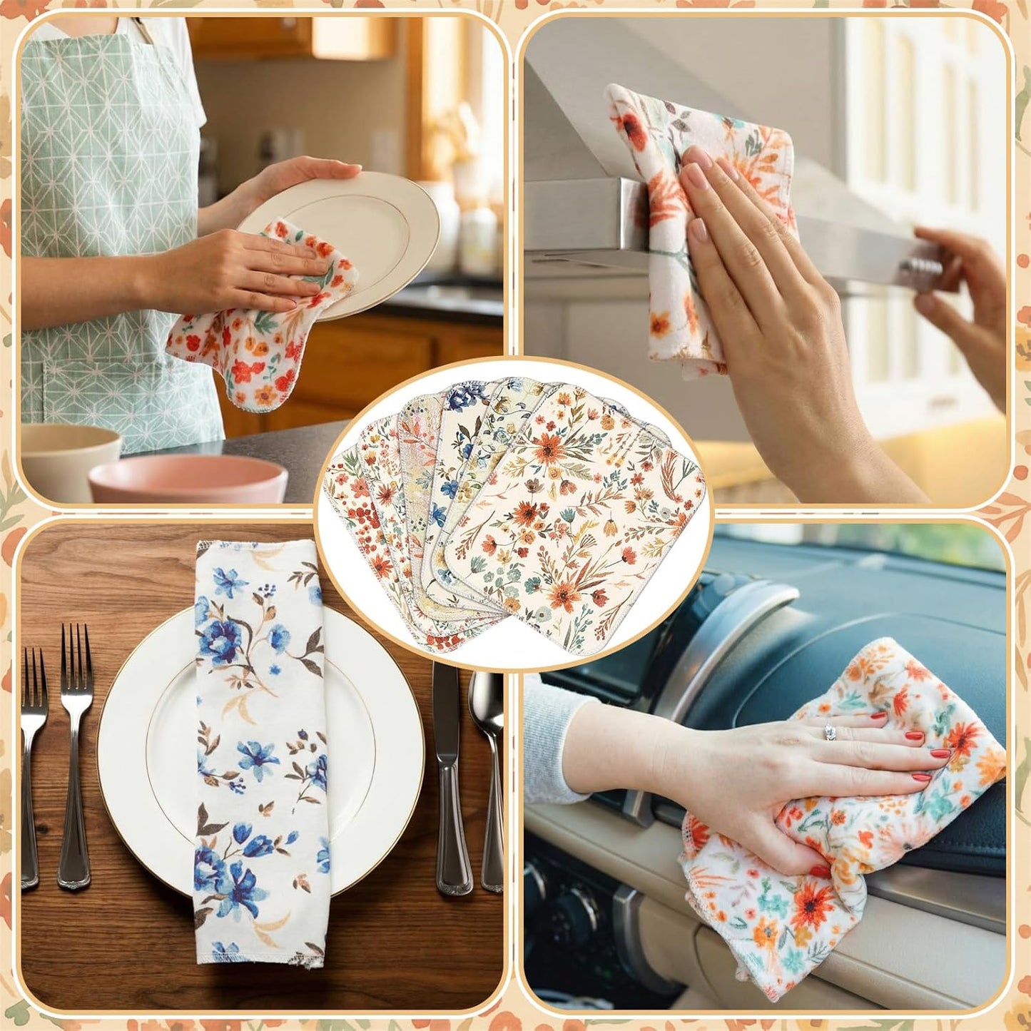 Redbaker 30 Pcs Reusable Paper Towels Rolls Kitchen Towels Bulk Washable Paperless Cloth Cotton Hand Napkins with Cardboard Reusable Napkins for Kitchen Bathroom(Floral,10 x 12 in)