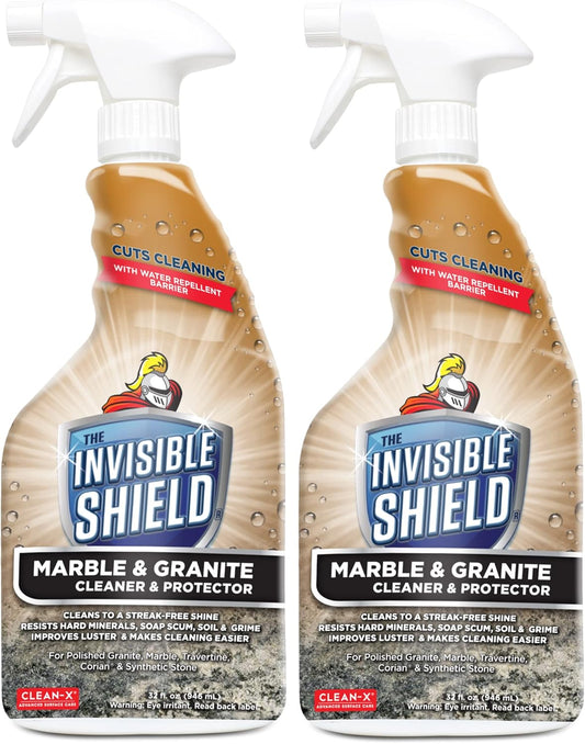 Invisible Shield Marble & Granite Cleaner & Protectant with Hydrogen Peroxide – 32 fl. oz. by UNELKO- Clean-X 2 pack