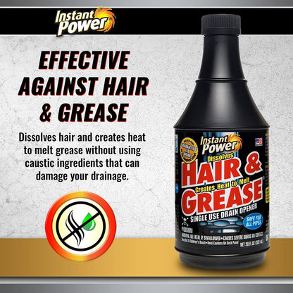 Instant Power Hair and Grease Drain Cleaner - Shower Drain & Sink Cleaner, Liquid Clog Remover, Made in USA, Sink Deodorizer - 1 Liter (Pack of 2)