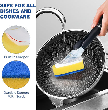 Sponge Brush Refills for OXO Dish Brush, 8 Pack Soap Dispensing Dish Refills, Scrub Replacement Head for Scrubber, Sponge Replacement Head Fits Soap Dispensing Handle