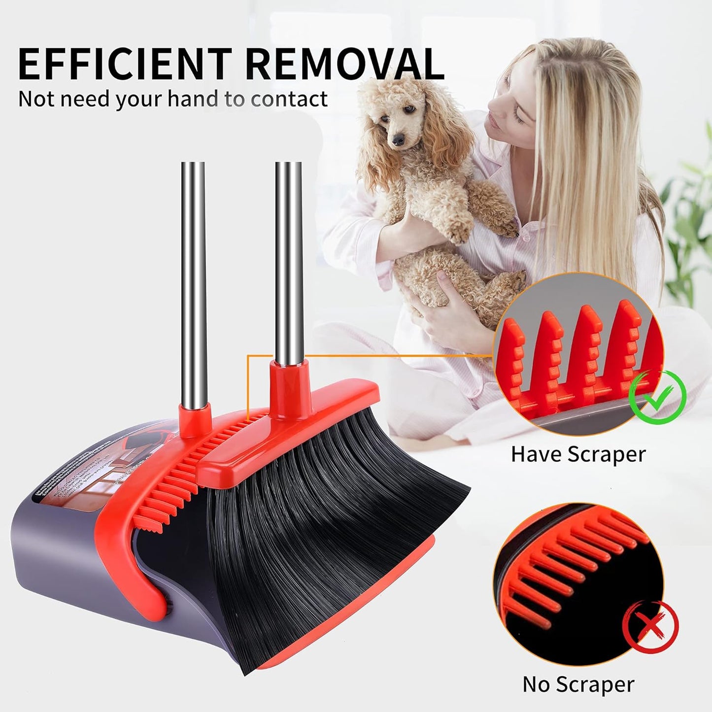 Broom and Dustpan Set for Home 2026 Indoor Outdoor Broom with Dustpan Combo Set Upright Dust Pans with Long Handle Angle Broom for Kids Garden Pet Hair Lobby Wood Floor Kitchen