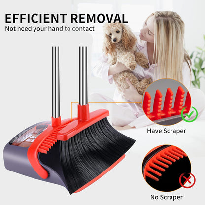 Broom and Dustpan Set for Home 2026 Indoor Outdoor Broom with Dustpan Combo Set Upright Dust Pans with Long Handle Angle Broom for Kids Garden Pet Hair Lobby Wood Floor Kitchen