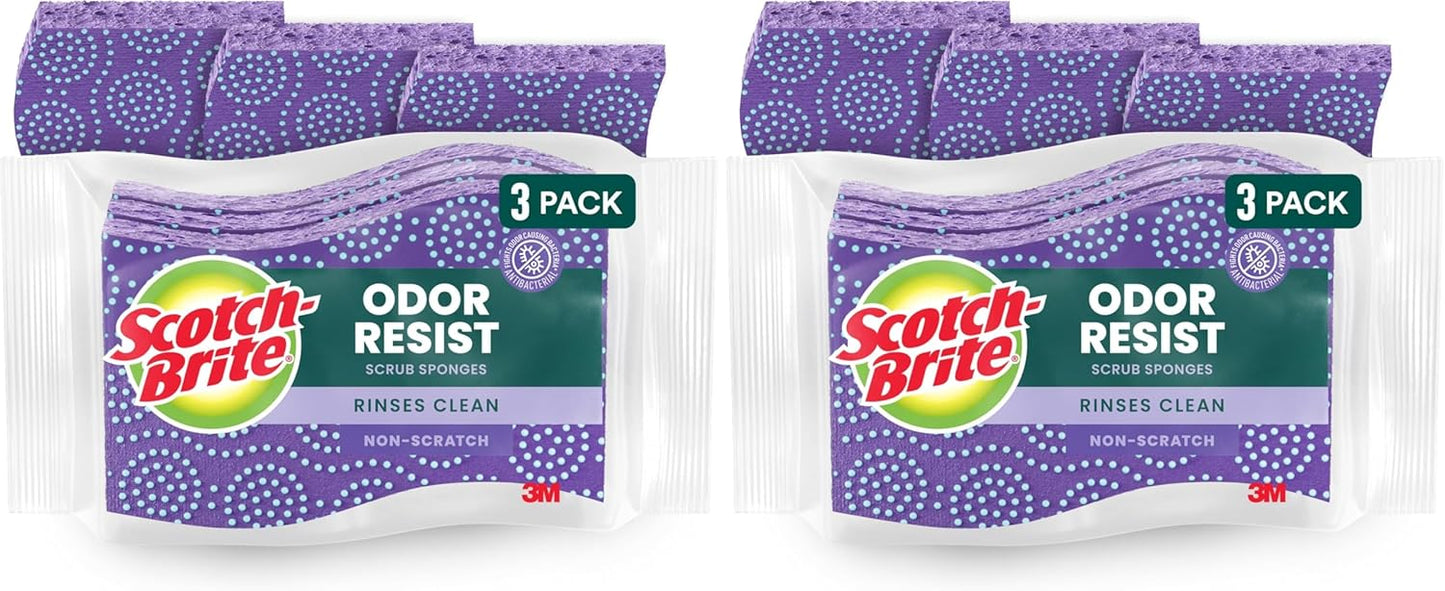 Scotch-Brite Scrub Dots Non-Scratch Scrub Sponge, Rinses Clean, for Washing Dishes and Cleaning Kitchen, 3 Scrub Sponges