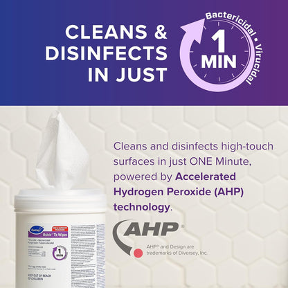 Oxivir Diversey Tb 5388471 Ready-to-Use Disinfectant Cleaning Wipes, Accelerated Hydrogen Peroxide, Large 7x8-Inch Sheets, 60-Wipes, 1-Slim Canister