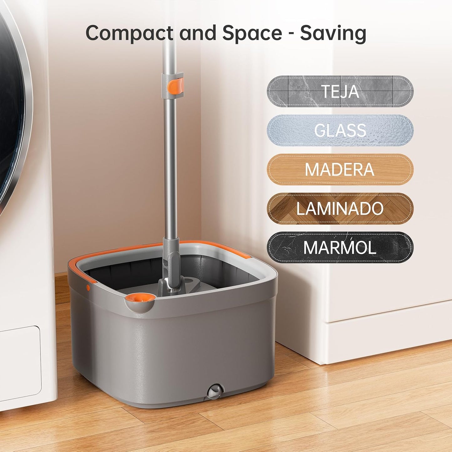 Upgraded Spin Mop and Bucket System Set, Self Separate Clean and Dirty Water, Foldable Square Standing Mop Head with Microfiber Mop Pads, Detachable Bucket (White+Blue, Mop Set with 6PC Pads)