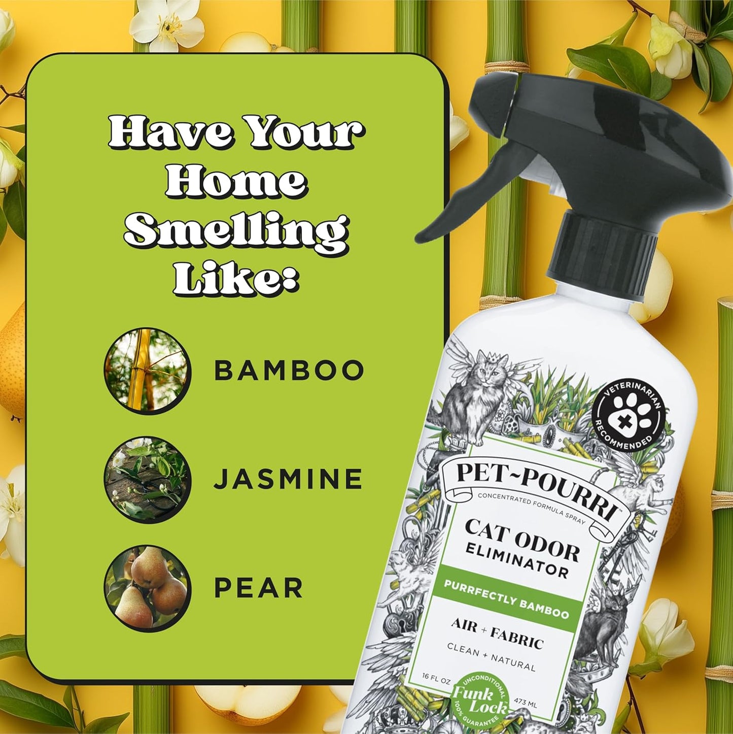 Pet-Pourri Pawsitively Fresh Pet Odor Deodorizer Spray, 16 Fl Oz, Up to 800 Uses, Air + Fabric Odor Remover with Essential Oils & Plant Based Ingredients, Vet Recommended, Pineapple, Jasmine & Pear