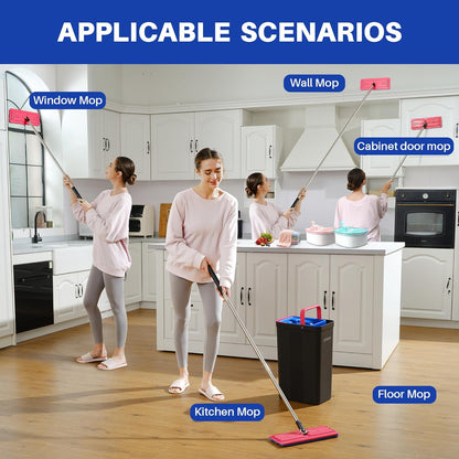 JOYMOOP Flat Mop Head, with 13-inch Microfiber Mop Pad Replacement - Pink, 1 Pack