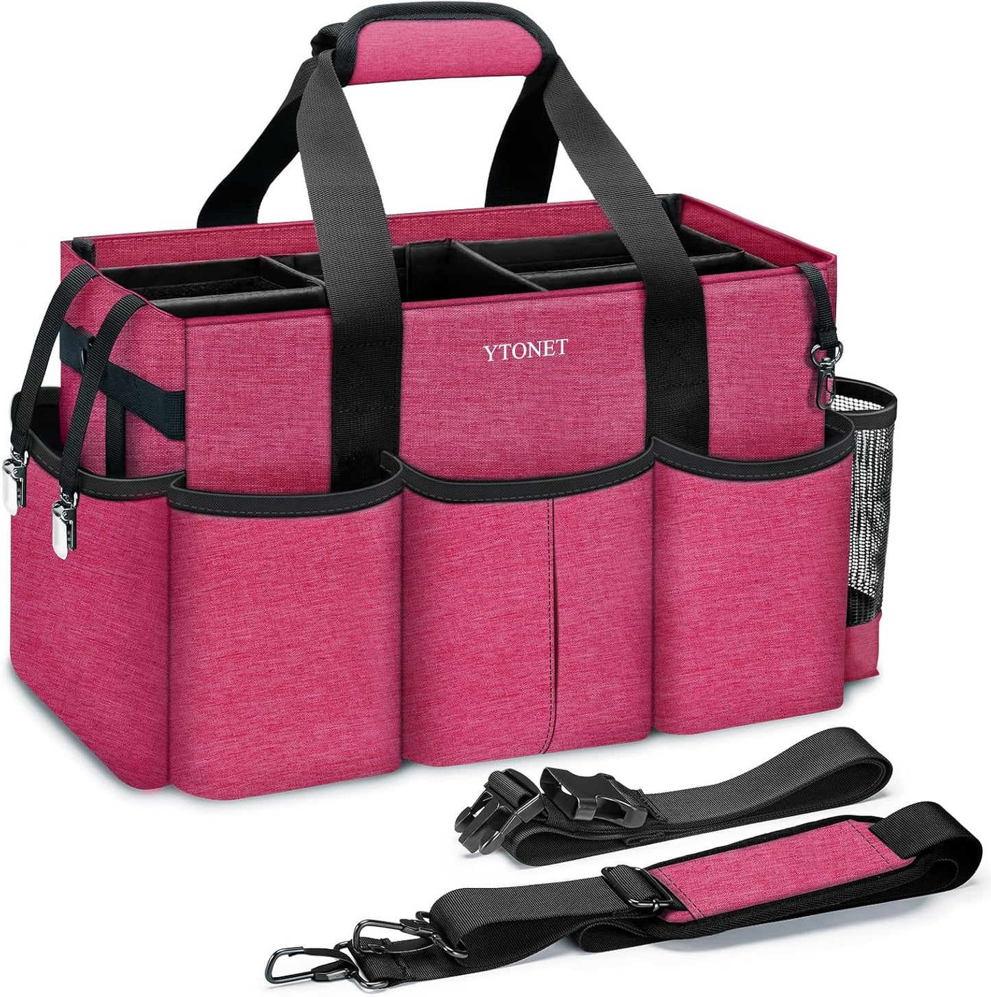 Ytonet Wearable Cleaning Caddy Bag, Large Cleaning Supplies Organizer with 4 Foldable Dividers, Kitchen Caddy Organizer with Handle & Adjustable Shoulder Straps for Cleaners & Housekeeper, Blue