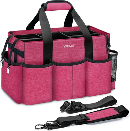 Ytonet Wearable Cleaning Caddy Bag, Large Cleaning Supplies Organizer with 4 Foldable Dividers, Kitchen Caddy Organizer with Handle & Adjustable Shoulder Straps for Cleaners & Housekeeper, Blue