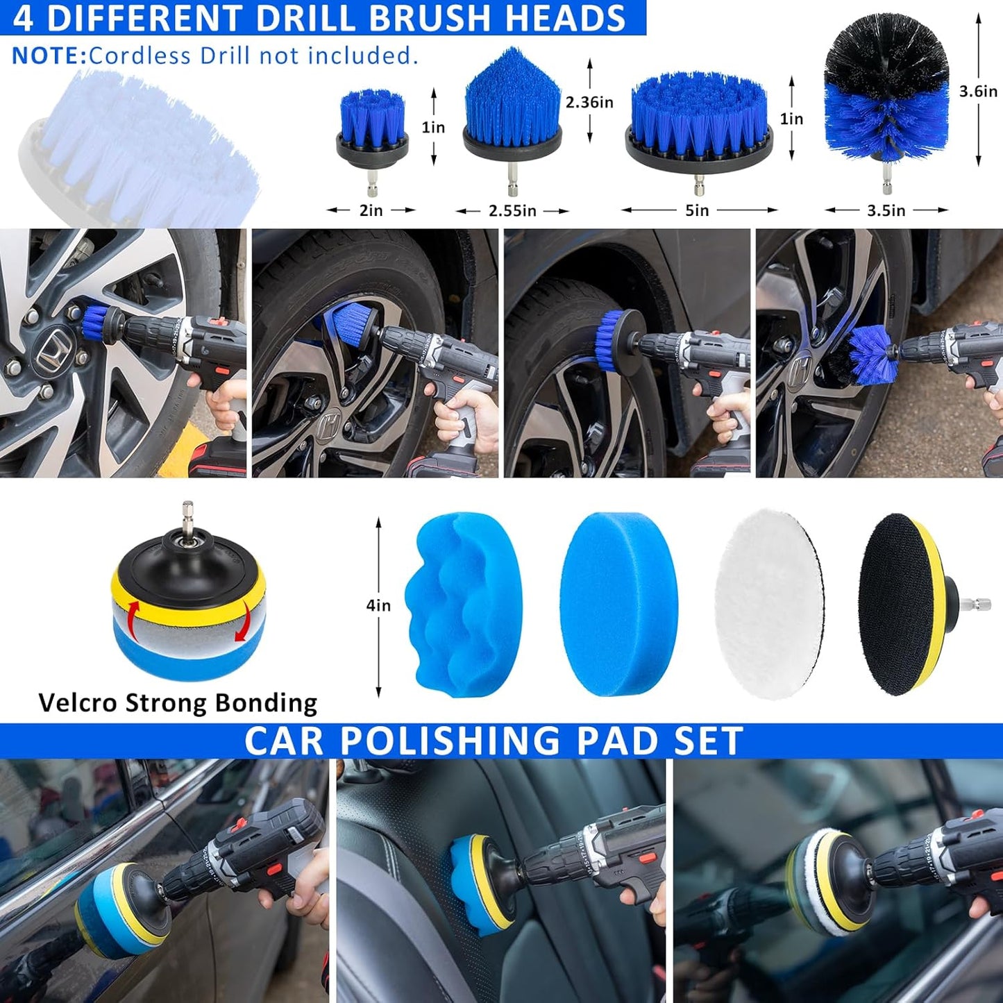 37Pcs Car Detailing Brush Set, Car Detailing Kit, Auto Detailing Drill Brush Set, Car Detailing Brushes, Car Wash Cleaning Tools Kit with Car Vacuum for Interior, Exterior, Wheels, Blue