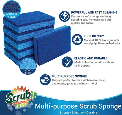 Scrubit Non-Scratch Cleaning Scrub Sponges- Scrubbing Dish Sponge Ideal for Washing Kitchen,Dishes, Bathroom &More – Dishwashing Sponge Along with A Thought Scrubber – 24 sponges