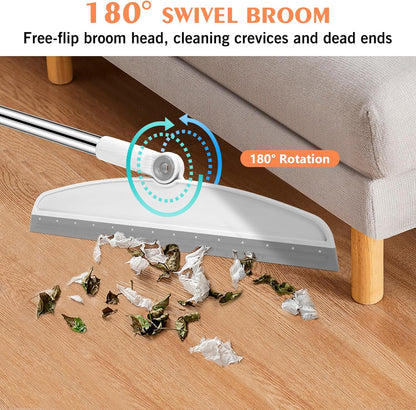 Multifunction Silicone Broom, 54 Inch Long Handle Silicone Floor Squeegee Broom, Sweep and Scrape 2 in 1 Household Cleaning Broom for Floor, Bathrooms, Kitchens, Showers, Tile, Pet Hair, Glass, White