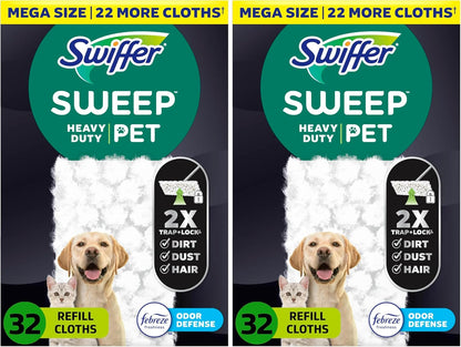 Sweep + Mop, Dry Pads Refill, Floor Cleaner for Dirt, Dust, Hair, Cleaning Cloths for Mopping Home, Bathroom, Kitchen, All Purpose Multi-Surface Floor Wipes, Heavy Duty, Pet, 32 Count