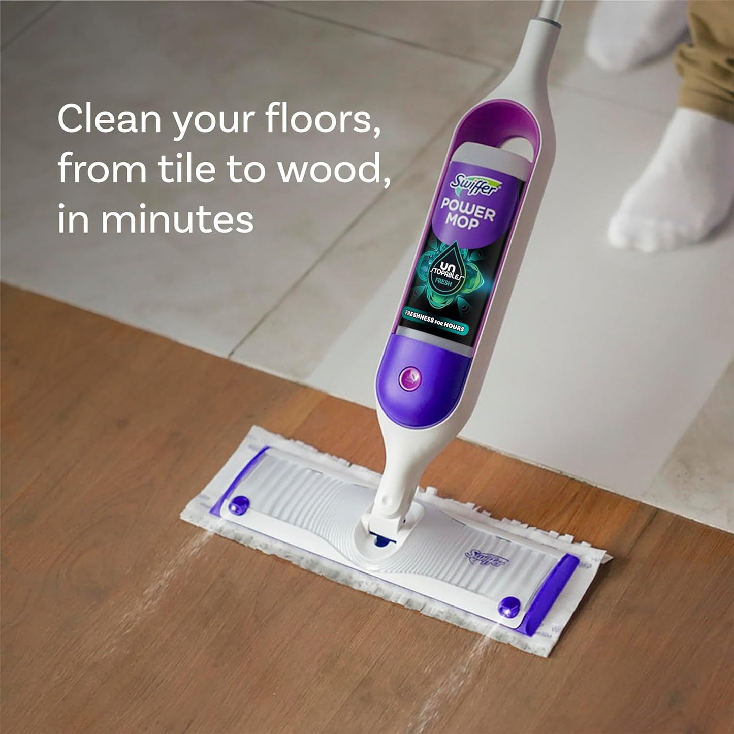Swiffer PowerMop Floor Cleaning Solution with Unstopables Fresh Scent, PowerMop Refills, Floor Cleaner for Mopping, 25.3 fl oz, 2 Pack