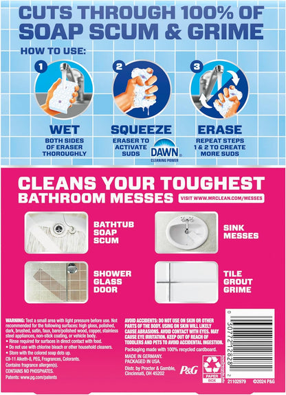 Mr. Clean Magic Eraser Sponge, Bathroom Cleaner, Shower Cleaner, Tub Cleaner, Soap Scum Remover, Bathroom Cleaning Supplies, Dawn Cleaning Power with Febreze Lavender Scent, 5ct