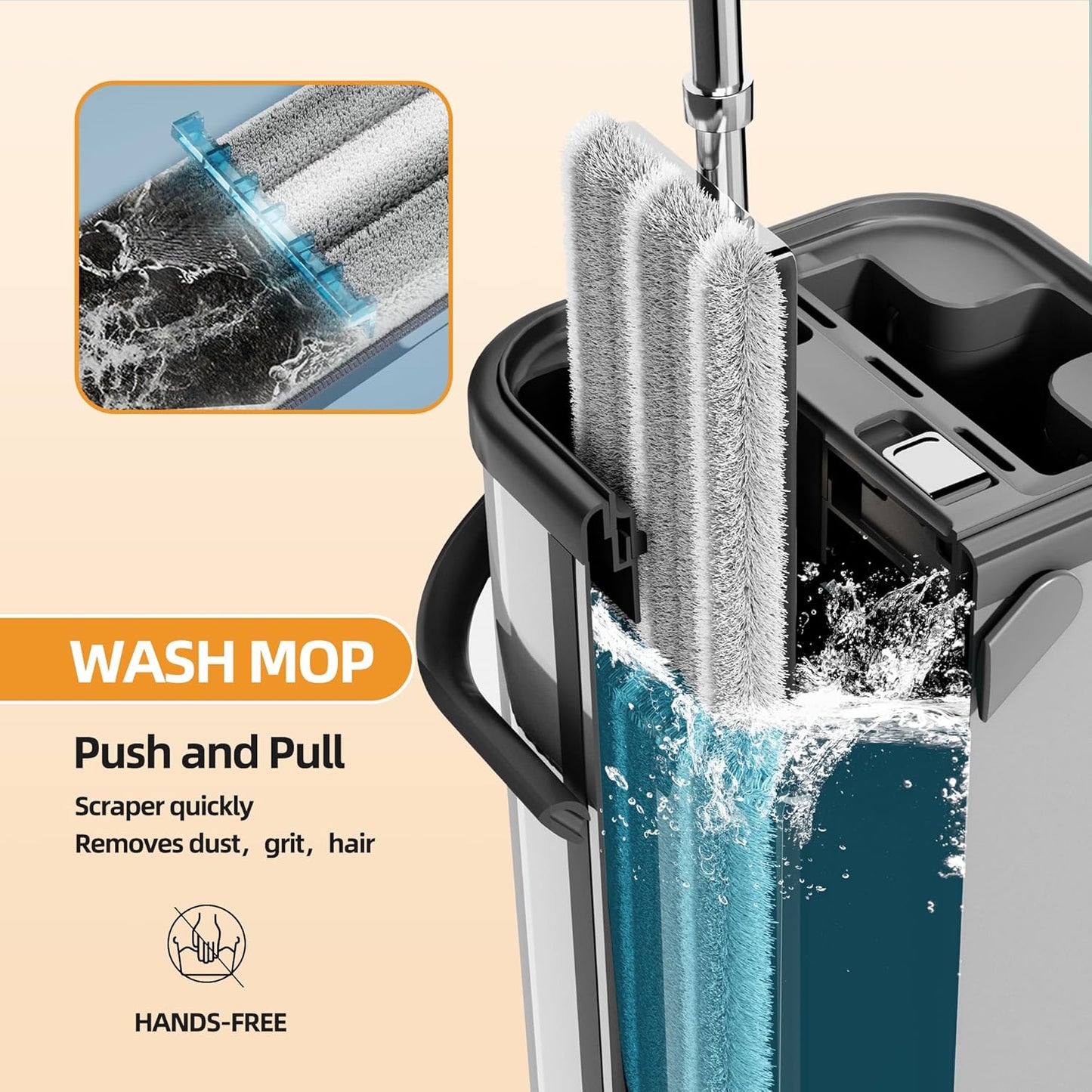 Premium Stainless Steel Microfiber Flat Mop for Floor Cleaning - 360° Pivot Head, Lightweight, Washable Pads - Includes 4 Reusable Absorbent Mop Pads (Silver)