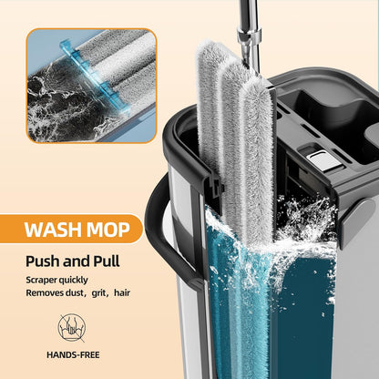 Premium Stainless Steel Microfiber Flat Mop for Floor Cleaning - 360° Pivot Head, Lightweight, Washable Pads - Includes 4 Reusable Absorbent Mop Pads (Silver)