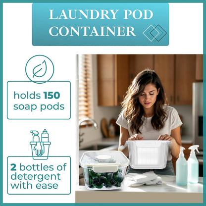 Skywin TidyFriend Laundry Pods Container with Lift Up Lid, 12.4" x 6.5" x 8.7", Airtight Storage Keeps Pods Fresh, Laundry Detergent Container & Dishwasher Pod Holder (Grey)