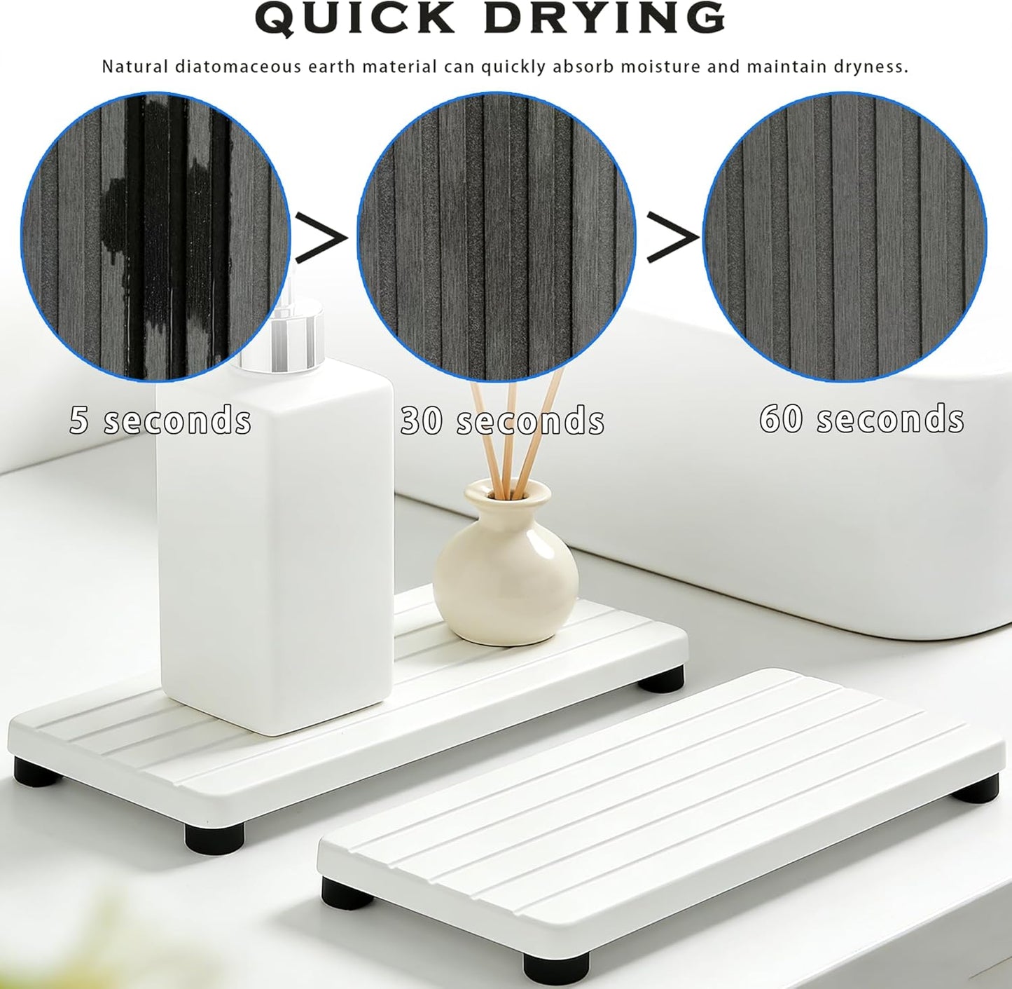 Instant Dry Sink Tray, Anti-Slip Stone Sink Caddy, Durable Kitchen Sink Organizer, Quick Dry Water Absorbing Stone Tray for Bathroom Counter, Stone Soap Tray -Dark Gray