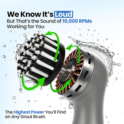 BEEST GroutCare 10000 Electric Spin Scrubber - Bathroom Cleaning Brush w/ 2 Replaceable Heads, IPX6 Waterproof - Cordless Electric Cleaning Brush Scrubber for Bathtub, Shower, Grout, Tile, Kitchen