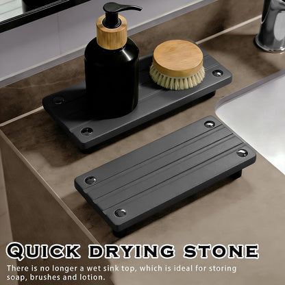 Instant Dry Sink Tray, Anti-Slip Stone Sink Caddy, Durable Kitchen Sink Organizer, Quick Dry Water Absorbing Stone Tray for Bathroom Counter, Stone Soap Tray -Dark Gray