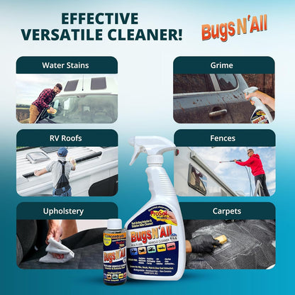 Bugs N’ All Multipurpose Car Cleaner & Degreaser - Bug & Tar Remover Concentrate 32 oz - Exterior Cleaner Safe for Car Paint, Metal, Chrome, Aluminum, Windows & Mirrors - w/Free 32 oz Spray Bottle