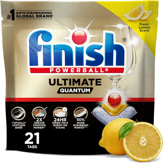 Finish Ultimate Infinity Shine Dishwasher Pods, No Pre-Rinse Dishwasher Detergent Soap Removes Burnt-On Stain, with Protector Shield & CycleSync Technology, Degreasing & Scrubbing Power, 62 Count
