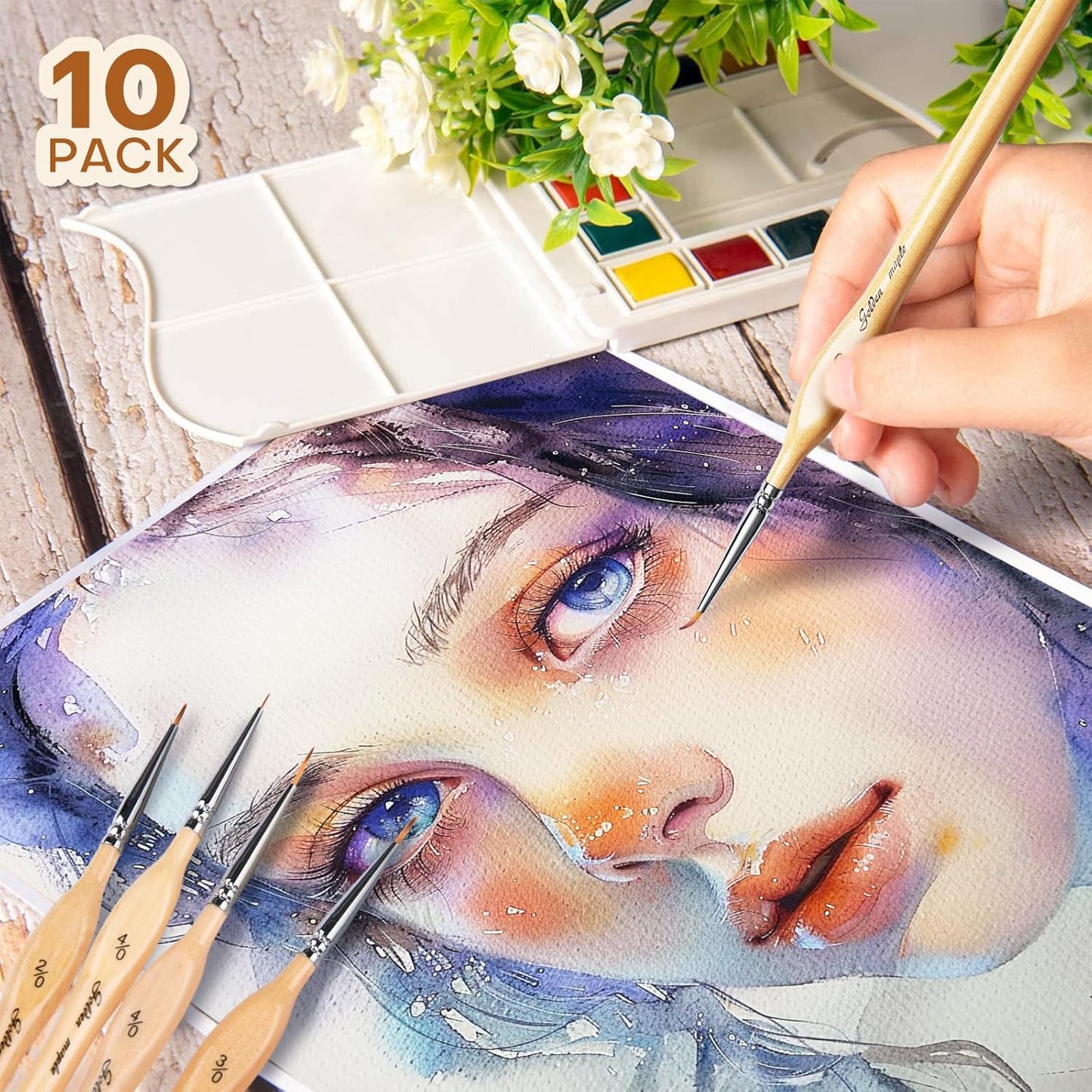 Golden Maple Detail Paint Brushes Set 10pcs Miniature Brushes for Fine Detailing & Art Painting - Acrylic, Watercolor, Oil, Models