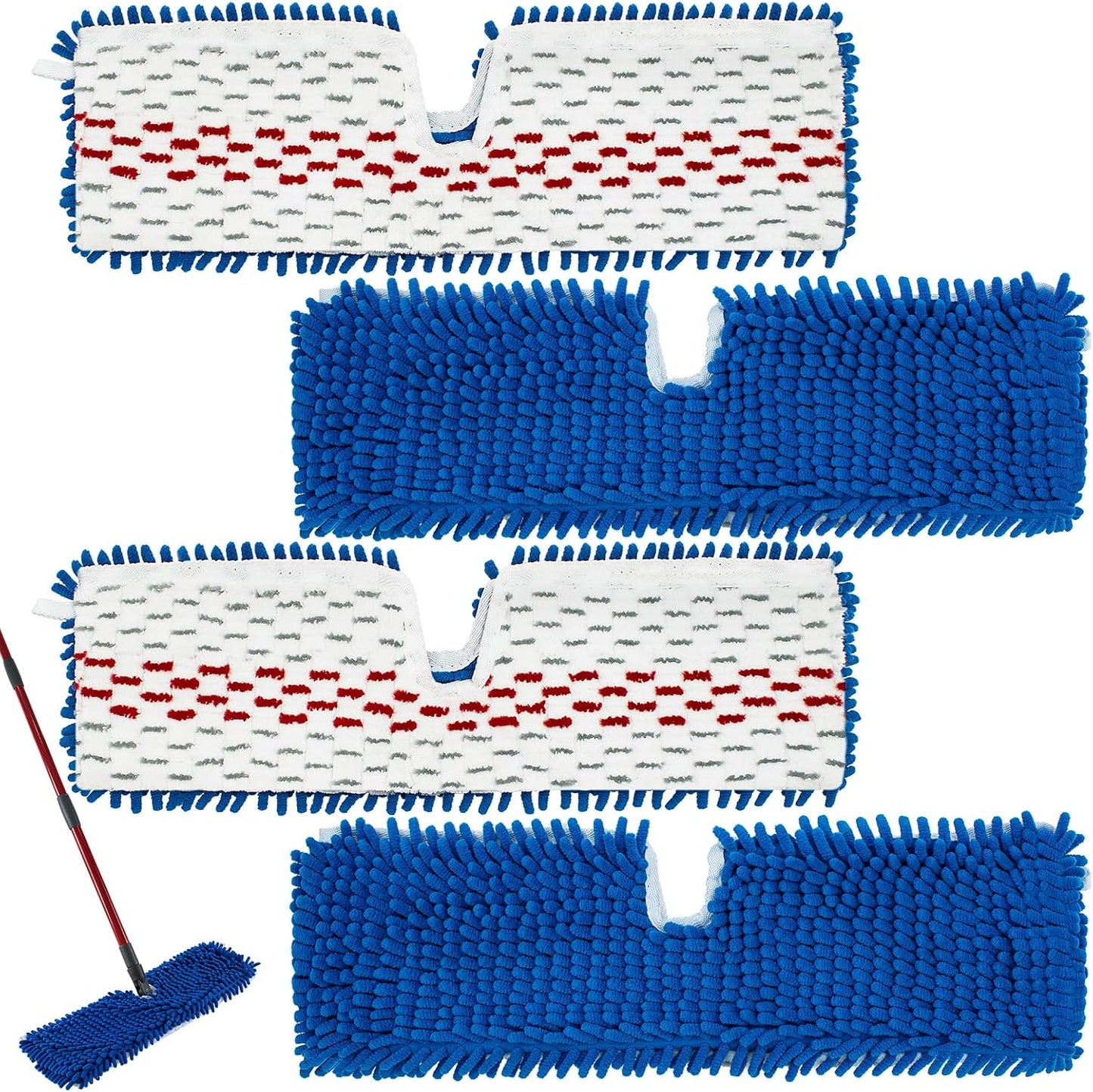 4 Pack Mop Heads Replacements Compatible with O-cedar Dual-Action Flip Mop,Microfiber&Chenille Mop Replace Head for Dry/Wet Use,Double-sided,Reusable and Washable Dust Mop Refills for Floor Cleaning