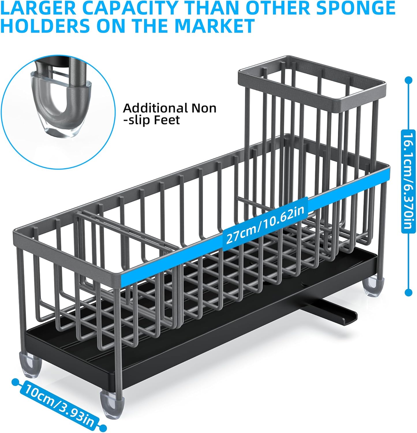 Moforoco Extra Large Sponge Holder for Kitchen Sink Organizer Caddy, Dish Brush Scrubber Holder,Stainless Steel Sink Box Utensil Holder,Soap Dispenser Set Tray Counter Accessories & Storage Rack
