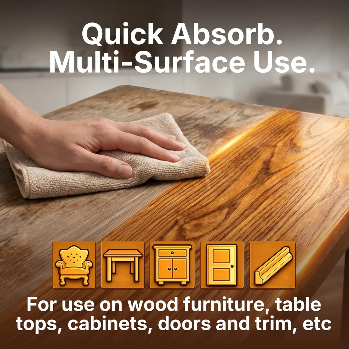 Natural Wood Polish & Conditioner with Orange Oil - Beeswax Furniture Polish and Cleaner, Oil & Wax Blend for Furniture, Cabinets, Tables, Doors & Trim, Enhances Color & Grain, Wood Care, 8 fl oz